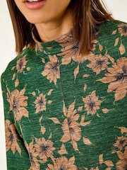 Roman Green Floral Print High Neck Stretch Tunic Top - Image 5 of 5