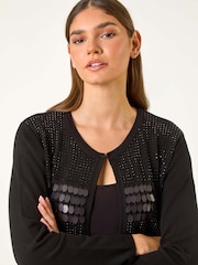 Roman Black Sequin Embellished Knit Cardigan - Image 2 of 5