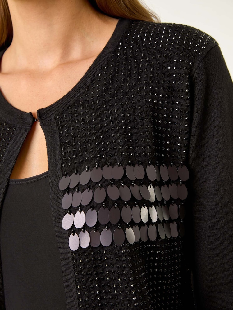 Roman Black Sequin Embellished Knit Cardigan - Image 5 of 5