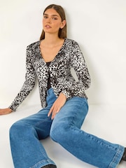 Roman Black Embellished Animal Print V-Neck Cardigan - Image 1 of 6