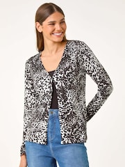 Roman Black Embellished Animal Print V-Neck Cardigan - Image 3 of 6