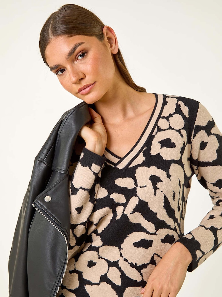 Roman Black Animal Print V-Neck Jumper - Image 1 of 6