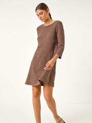 Roman Brown Textured Wave Print A-Line Dress - Image 1 of 5