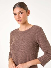 Roman Brown Textured Wave Print A-Line Dress - Image 4 of 5