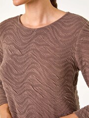 Roman Brown Textured Wave Print A-Line Dress - Image 5 of 5