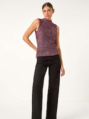 Roman Pink High Neck Fluffy Knit Top - Image 5 of 6