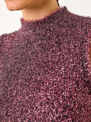 Roman Pink High Neck Fluffy Knit Top - Image 6 of 6