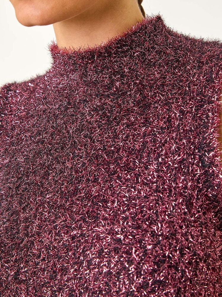 Roman Pink High Neck Fluffy Knit Top - Image 6 of 6 Roman Pink High Neck Fluffy Knit Top - Image 6 of 6