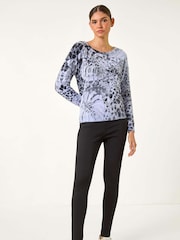 Roman Blue Fluffy Tropical Animal Print Knit Jumper - Image 2 of 5