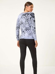 Roman Blue Fluffy Tropical Animal Print Knit Jumper - Image 3 of 5