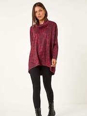 Roman Red Relaxed Print Cowl Neck Stretch Top - Image 3 of 6