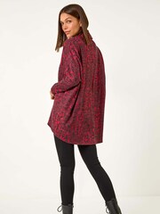 Roman Red Relaxed Print Cowl Neck Stretch Top - Image 4 of 6