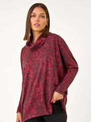 Roman Red Relaxed Print Cowl Neck Stretch Top - Image 5 of 6