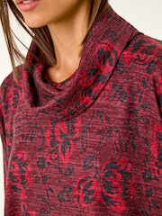 Roman Red Relaxed Print Cowl Neck Stretch Top - Image 6 of 6
