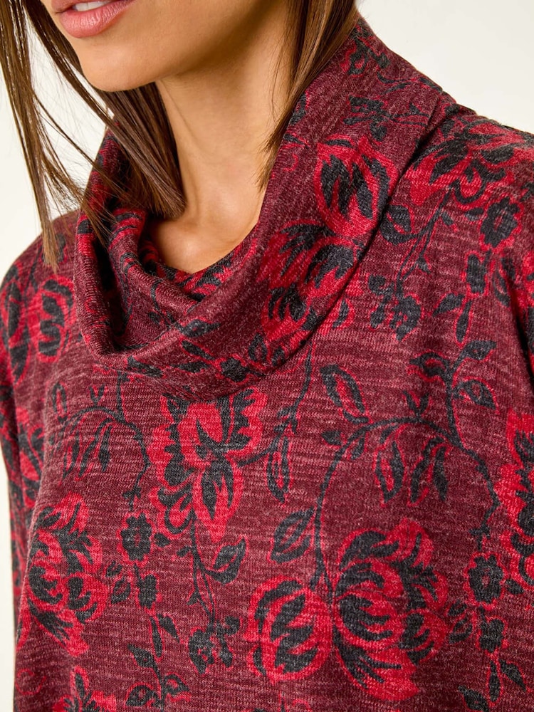 Roman Red Relaxed Print Cowl Neck Stretch Top - Image 6 of 6