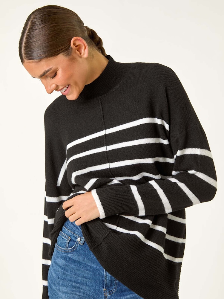 Roman Black Relaxed Stripe Soft Knit Jumper - Image 1 of 5