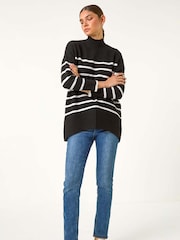 Roman Black Relaxed Stripe Soft Knit Jumper - Image 2 of 5