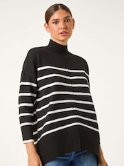 Roman Black Relaxed Stripe Soft Knit Jumper - Image 4 of 5