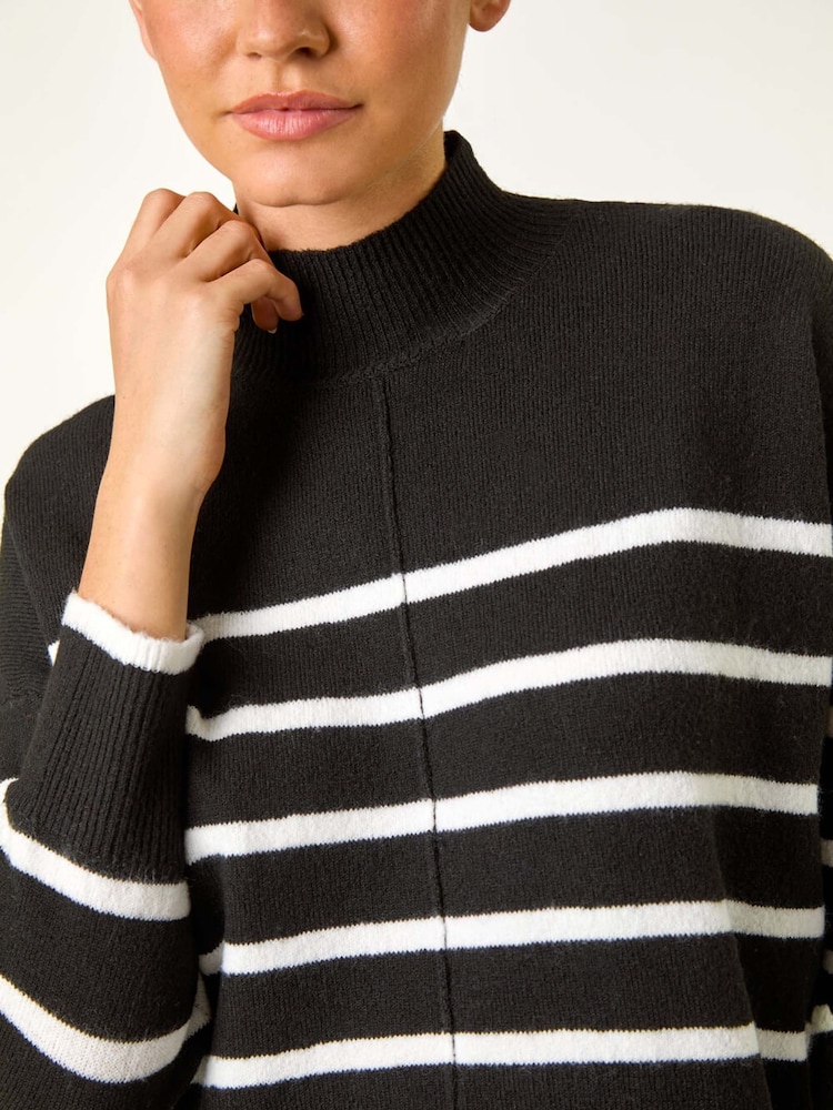 Roman Black Relaxed Stripe Soft Knit Jumper - Image 5 of 5