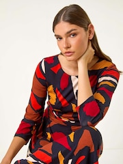 Roman Red Fit & Flare Abstract Stretch Dress - Image 2 of 5