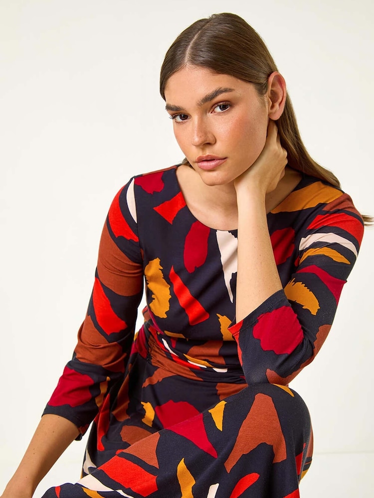Roman Red Fit & Flare Abstract Stretch Dress - Image 2 of 5
