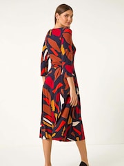 Roman Red Fit & Flare Abstract Stretch Dress - Image 3 of 5