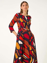 Roman Red Fit & Flare Abstract Stretch Dress - Image 4 of 5
