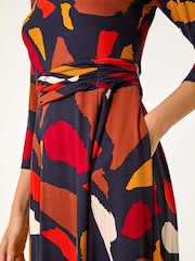 Roman Red Fit & Flare Abstract Stretch Dress - Image 5 of 5