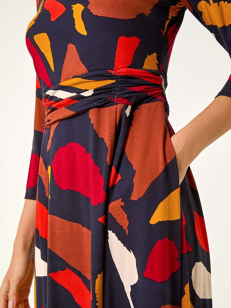 Roman Red Fit & Flare Abstract Stretch Dress - Image 5 of 5