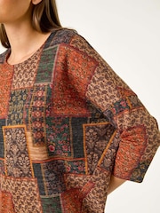 Roman Orange Patchwork Print Drop Shoulder Stretch Top - Image 5 of 5