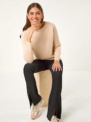 Roman Black Stretch Split Flare Trousers - Image 1 of 6
