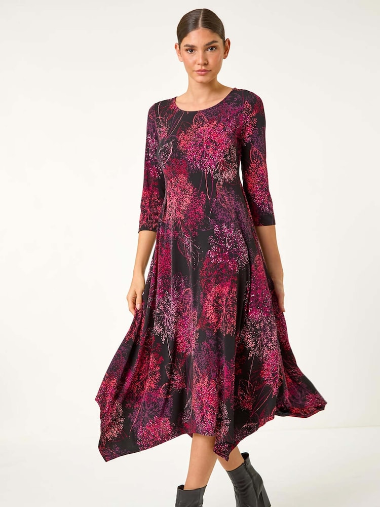 Roman Red Foliage Hanky Hem Midi Dress - Image 1 of 5