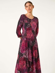 Roman Red Foliage Hanky Hem Midi Dress - Image 2 of 5