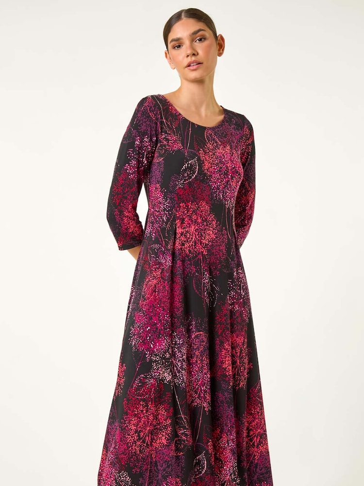 Roman Red Foliage Hanky Hem Midi Dress - Image 2 of 5