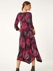 Roman Red Foliage Hanky Hem Midi Dress - Image 3 of 5