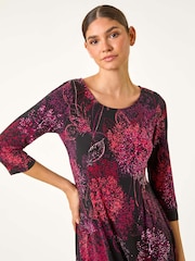Roman Red Foliage Hanky Hem Midi Dress - Image 4 of 5