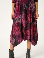 Roman Red Foliage Hanky Hem Midi Dress - Image 5 of 5