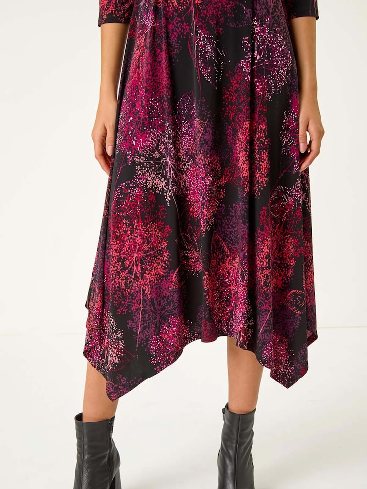 Roman Red Foliage Hanky Hem Midi Dress - Image 5 of 5