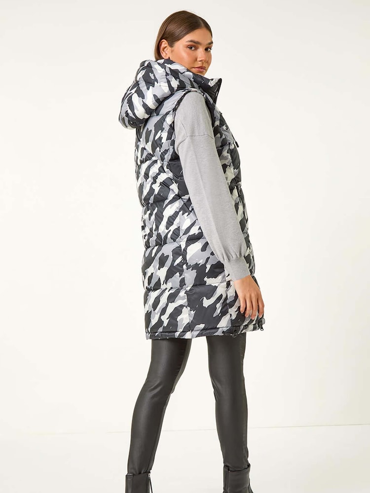 Roman Grey Camo Print Longline Hooded Gilet - Image 1 of 5