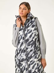Roman Grey Camo Print Longline Hooded Gilet - Image 2 of 5
