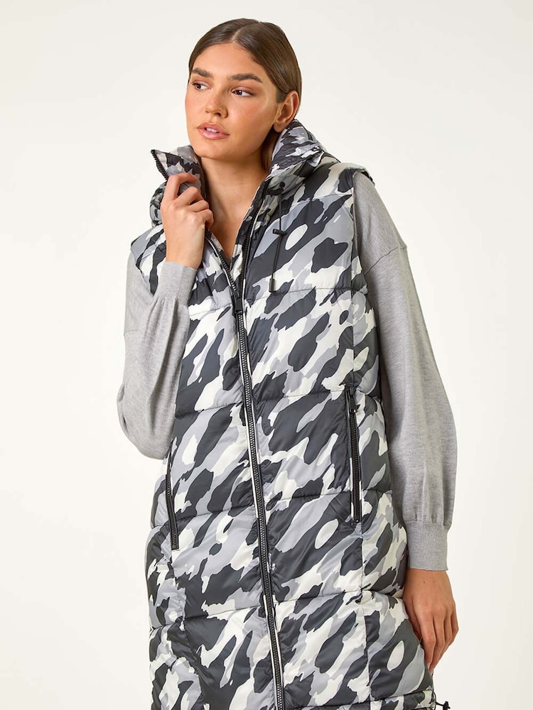 Roman Grey Camo Print Longline Hooded Gilet - Image 2 of 5