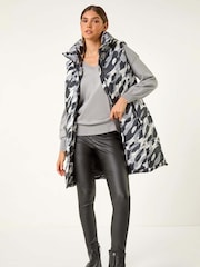 Roman Grey Camo Print Longline Hooded Gilet - Image 3 of 5