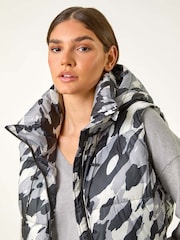 Roman Grey Camo Print Longline Hooded Gilet - Image 4 of 5