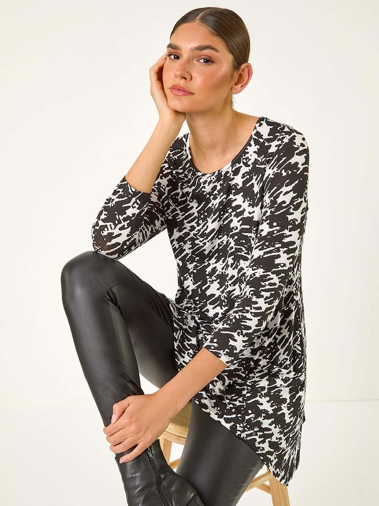 Roman Stretch-Tunika-Top mit Hahnentrittmuster und Taschen - Bild 1 von 5