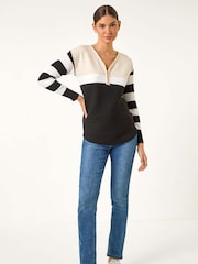 Roman Black Colour Block Zip Knit Jumper - Image 2 of 5
