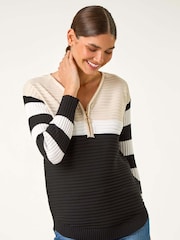 Roman Black Colour Block Zip Knit Jumper - Image 4 of 5