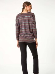 Roman Blue Heart Print Drop Shoulder Stretch Top - Image 4 of 6