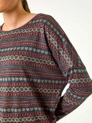 Roman Blue Heart Print Drop Shoulder Stretch Top - Image 6 of 6