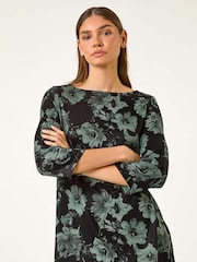 Roman Green Floral Print Stretch Tunic Top - Image 2 of 5