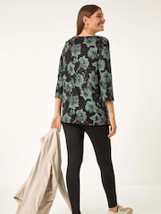 Roman Green Floral Print Stretch Tunic Top - Image 3 of 5